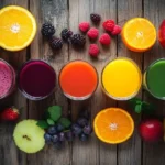Best fruit juice combinations in colorful glasses