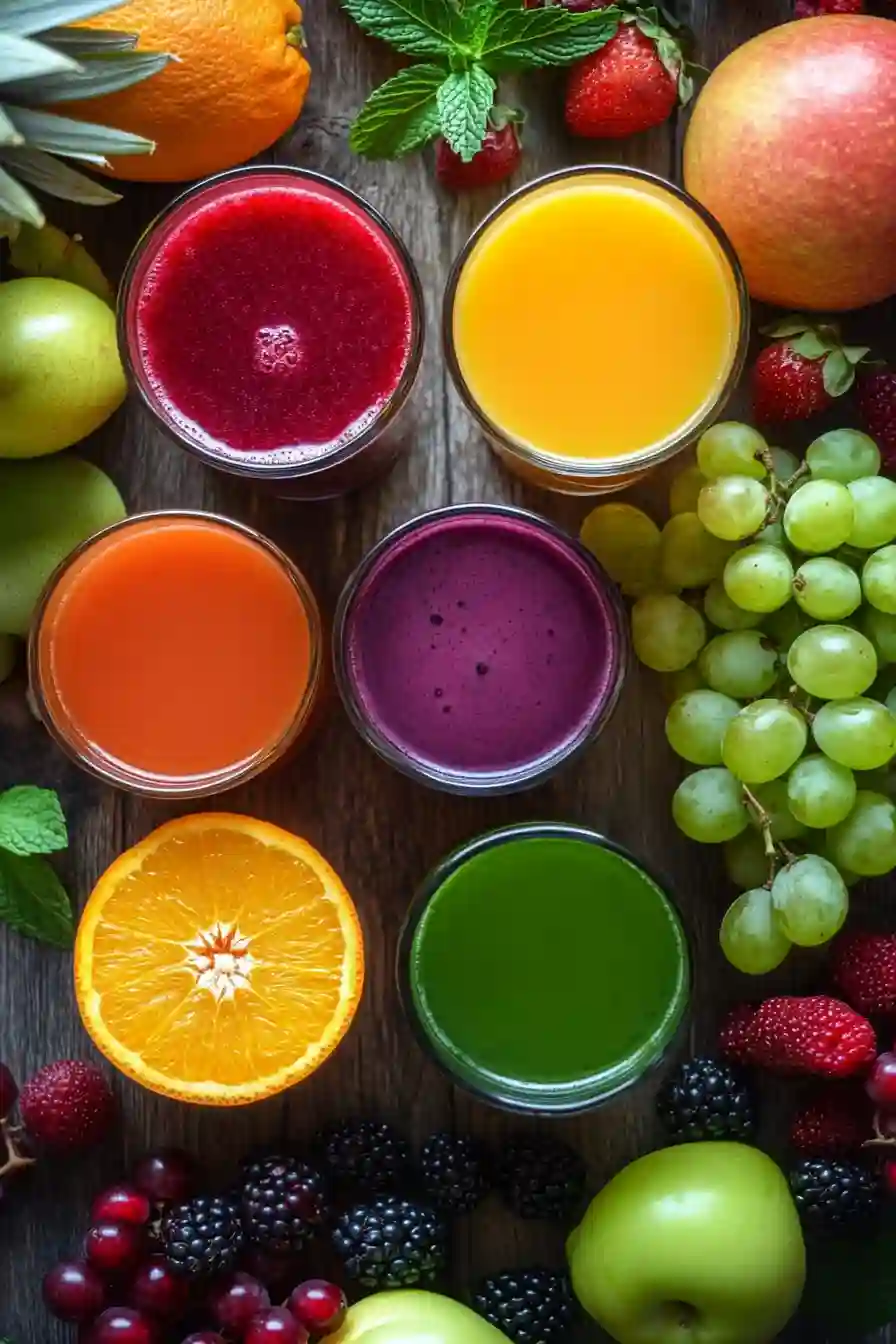 best-fruit-juice-combinations Best fruit juice combinations in colorful glasses