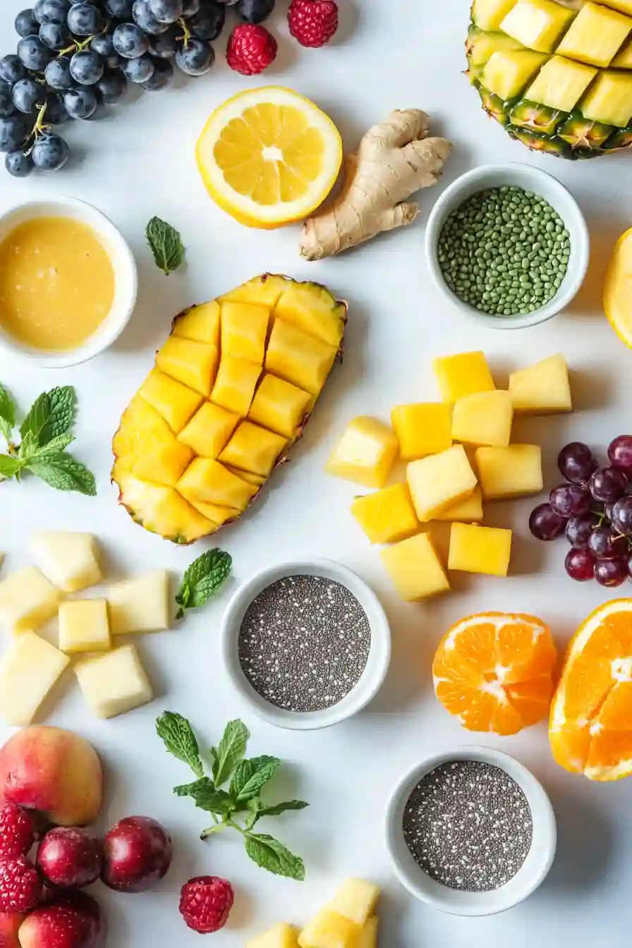 fruit-juice-ingredients-flatlay Ingredients for best fruit juice combinations