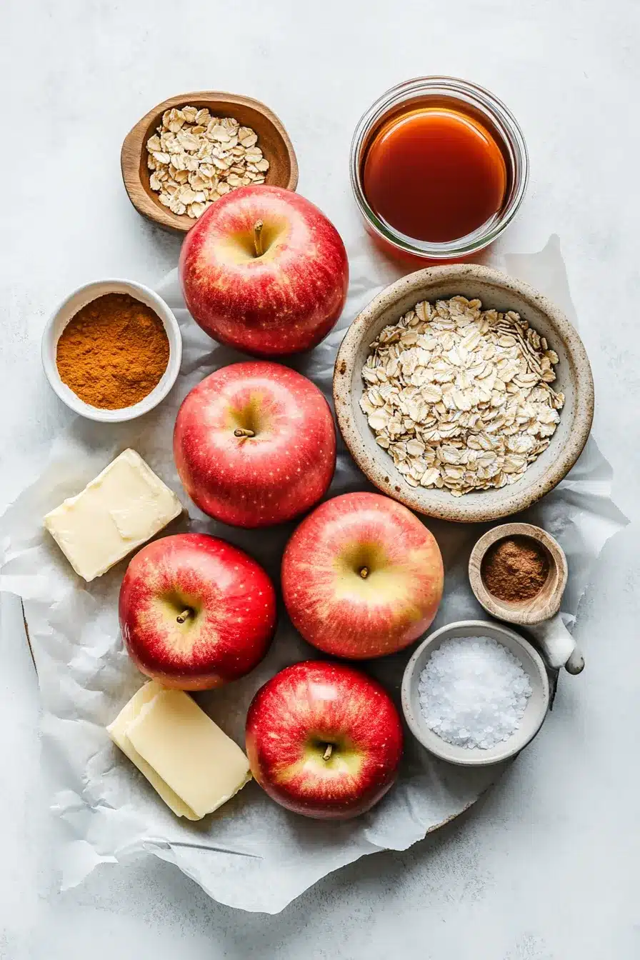 Flat lay of ingredients for air fryer baked apples