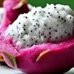 Halved dragon fruits filled with white dragon fruit sorbet