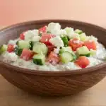 Creamy Greek salad with oats and yogurt