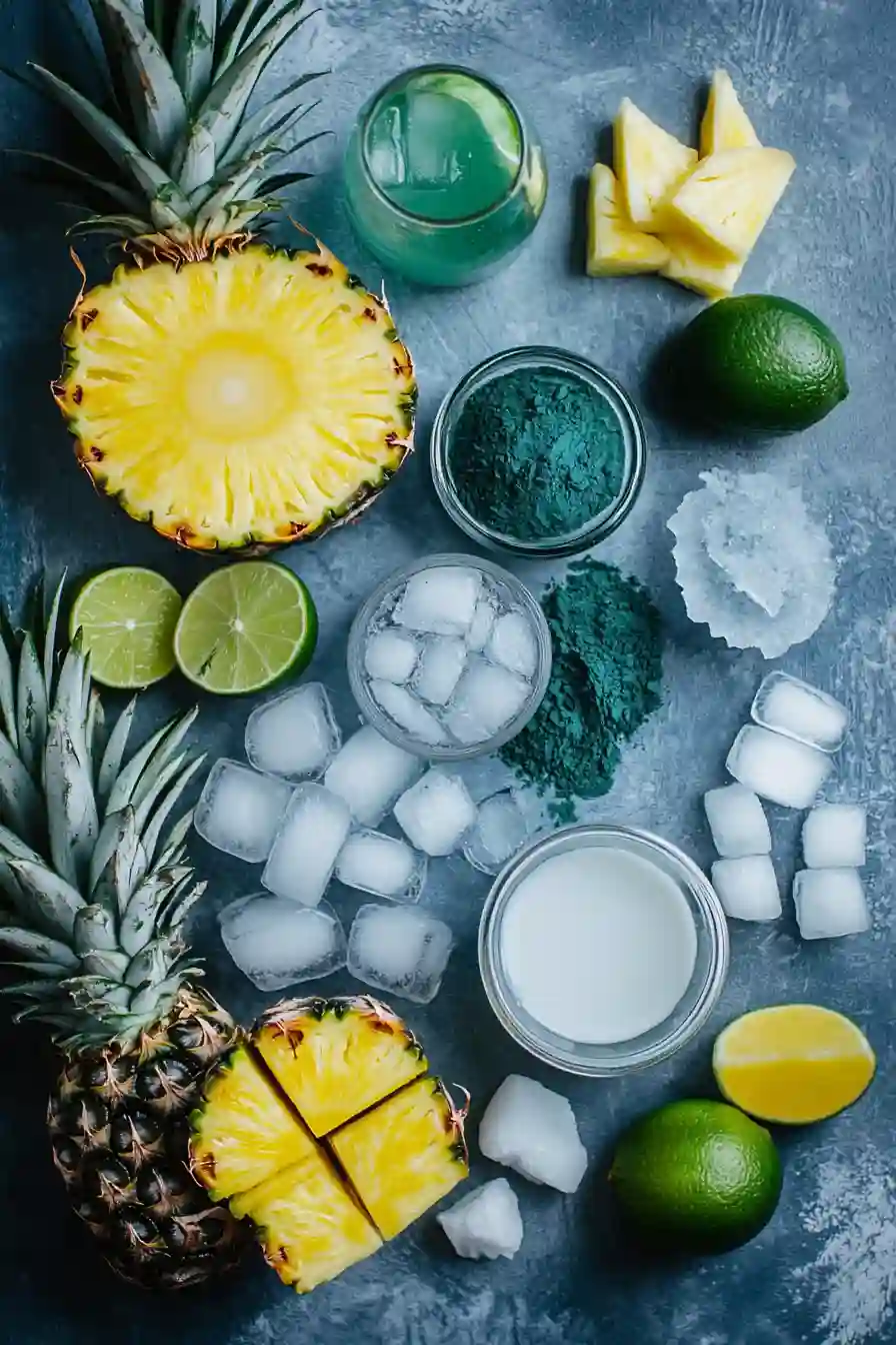 blue-hawaiian-mocktail-ingredients Ingredients for Blue Hawaiian Mocktail