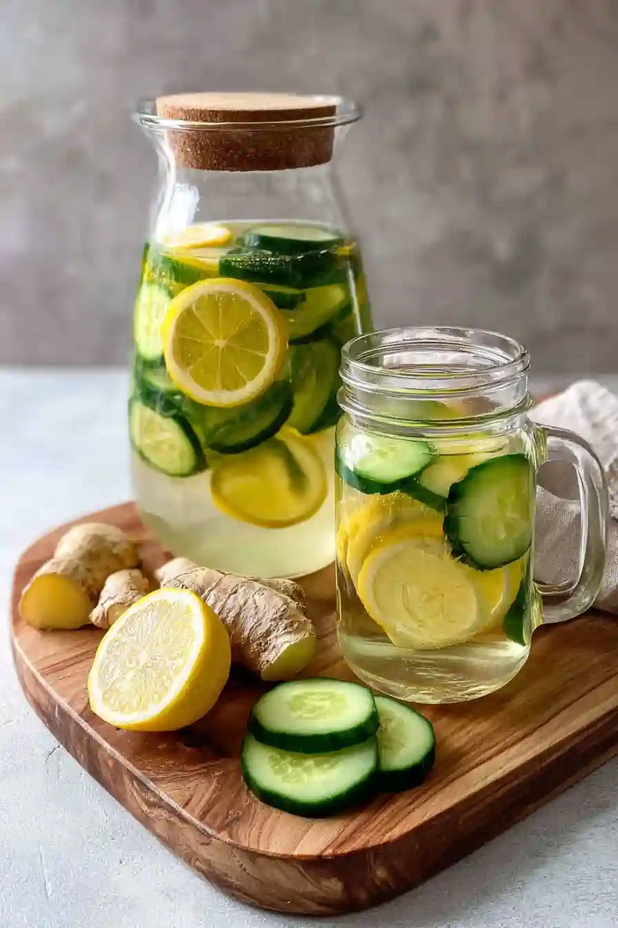 lemon-ginger-cucumber-water-steps step-by-step lemon ginger cucumber water preparation