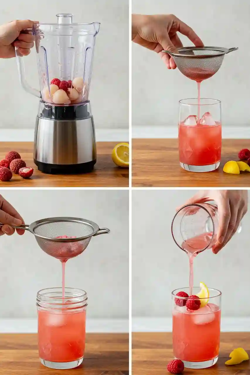 lychee-rose-mocktail-steps_compressed Step-by-step images of Lychee Rose Mocktail preparation