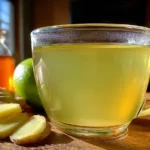 Natural Manjaro Drink in a glass with ginger, lemon, and tea