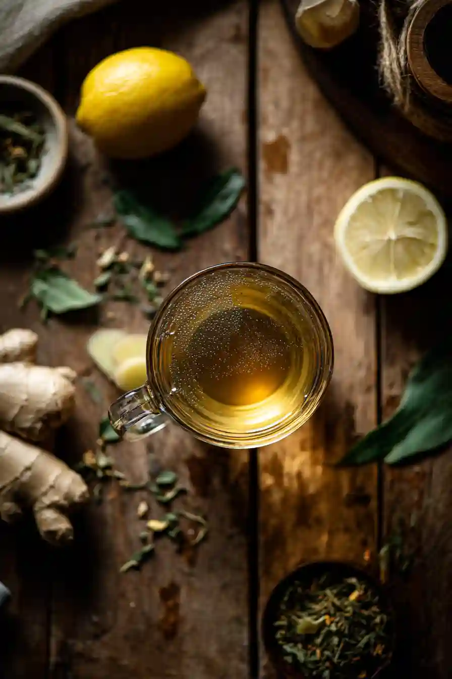 natural-manjaro-drink-served Finished Natural Manjaro Drink with lemon and ginger garnish