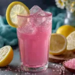 Pink salt detox drink in sunlight with lemon garnish