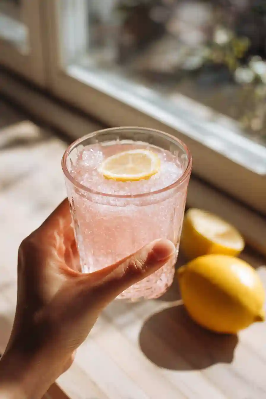 pink-salt-detox-lifestyle. Pink salt detox water served with lemon on tray