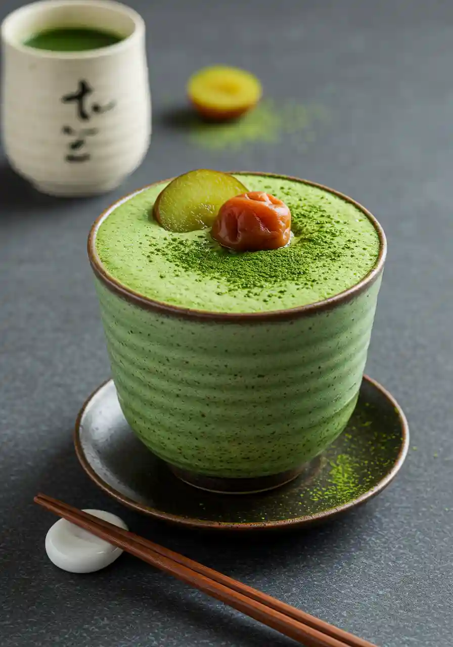 serving-japanese-mounjaro Final serving of Japanese Mounjaro drink with matcha and umeboshi