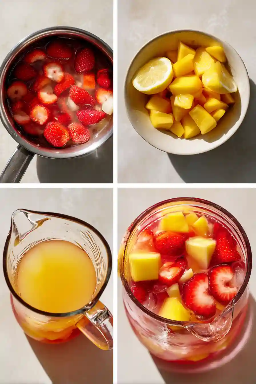 strawberry-mango-lemonade-steps Step-by-step process of making strawberry mango lemonade