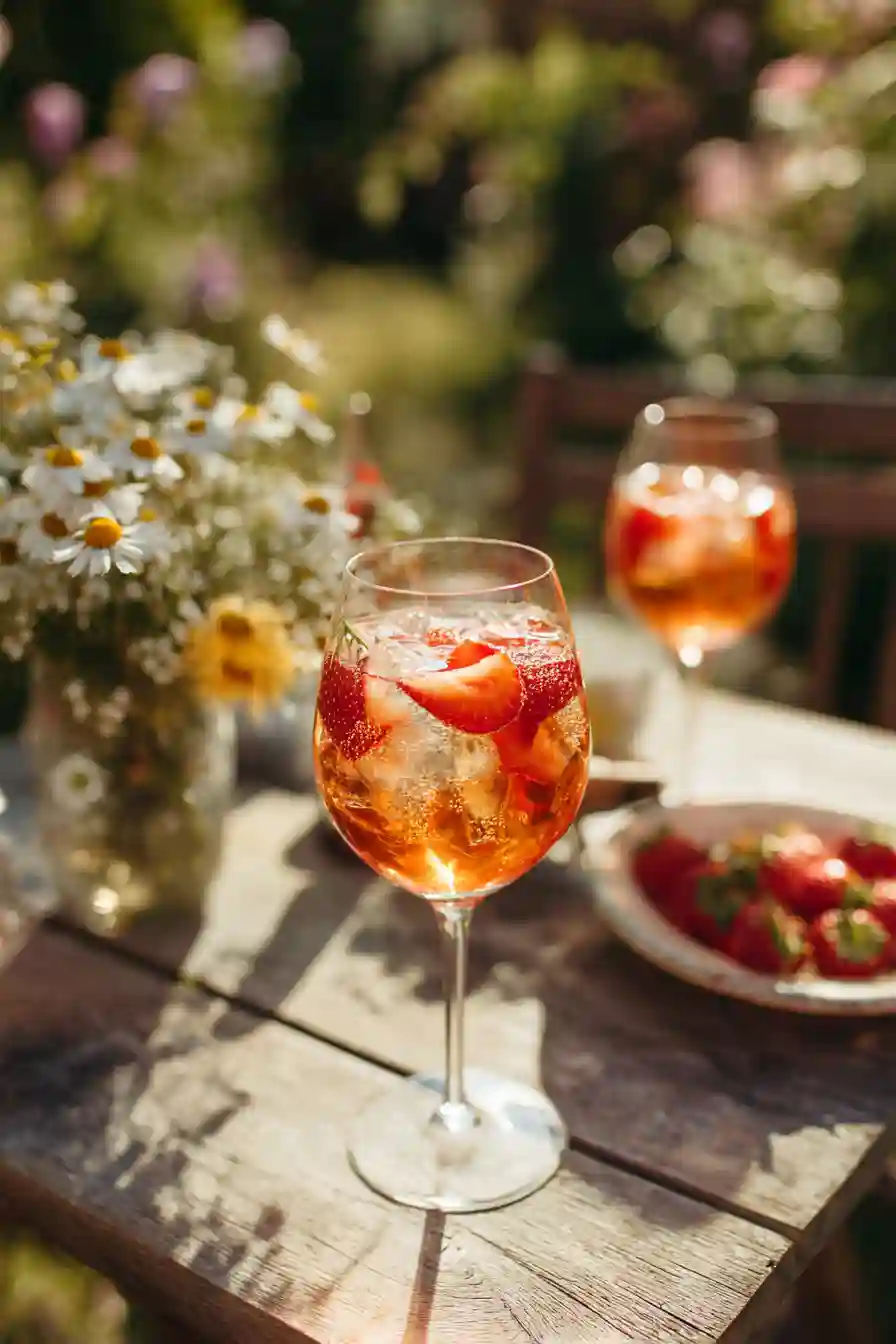 final-strawberry-spritz-outdoor Strawberry spritz cocktail served outdoors with summer table decor