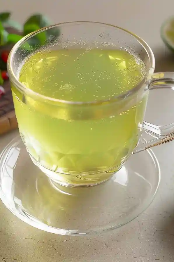 lemon-balm-recipe-for-weight-loss-final-cup Hot lemon balm tea in a clear vintage glass cup for weight loss
